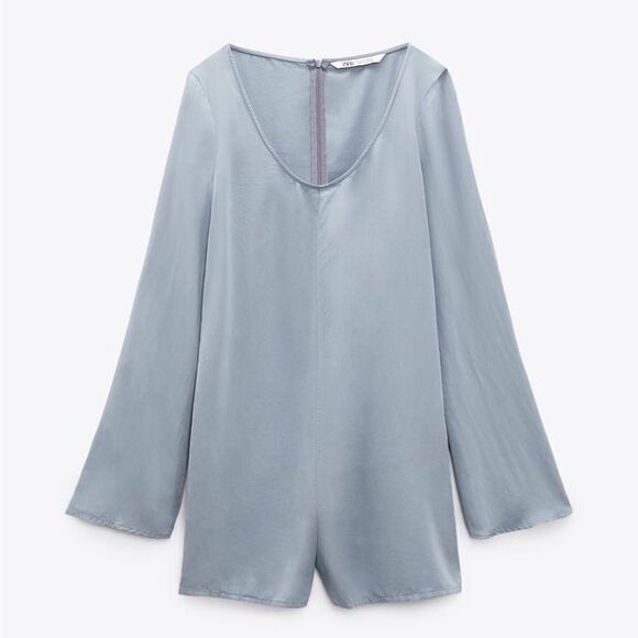 ZARA FLOWY SHORT JUMPSUIT BLUE / GRAY - Picture 6 of 9